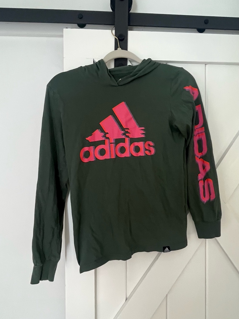 adidas Kids Dark Green Hoodie with Pink Logo